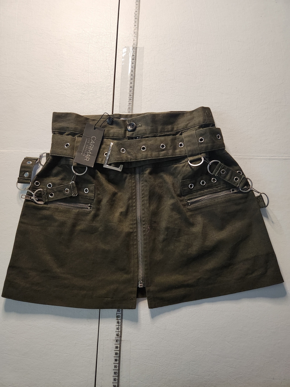 Carmar Olive Green Utility Mini Skirt with Belt